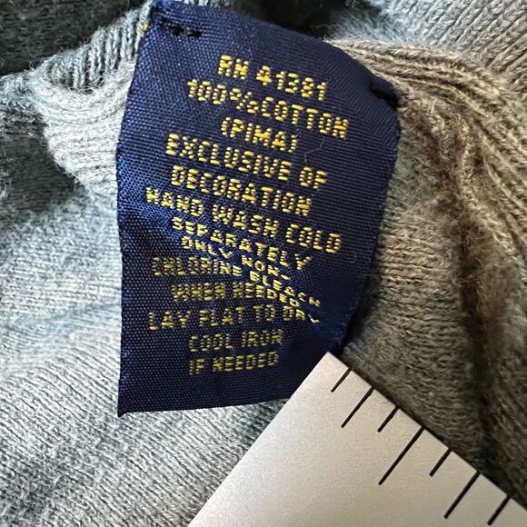 Polo Ralph Lauren Sweater Men's Large Gray V-Neck Pullover Green Pony Logo - Picture 9 of 10